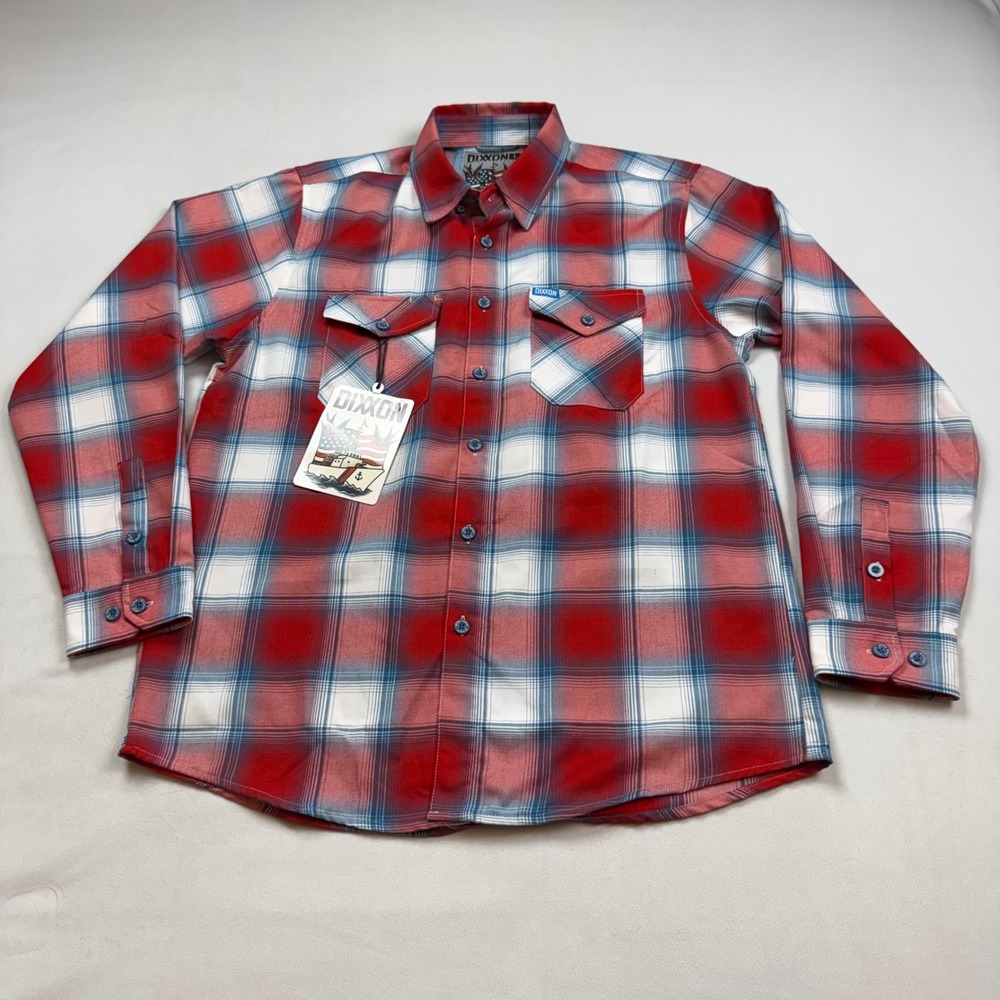 Dixxon Flannel Co Storm Ready Red White Blue Plaid D-Tech Mens Large Shirt NWT